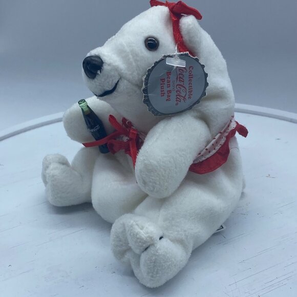 Collectible Coca-Cola Polar Bear Plush With Polka Dot Collar 5” - Picture 8 of 10